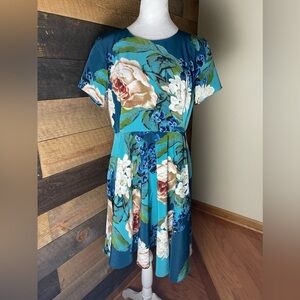 Anthropologie Corey Lynn Calter - Short Sleeve A-Line Blue Floral Dress Size 10